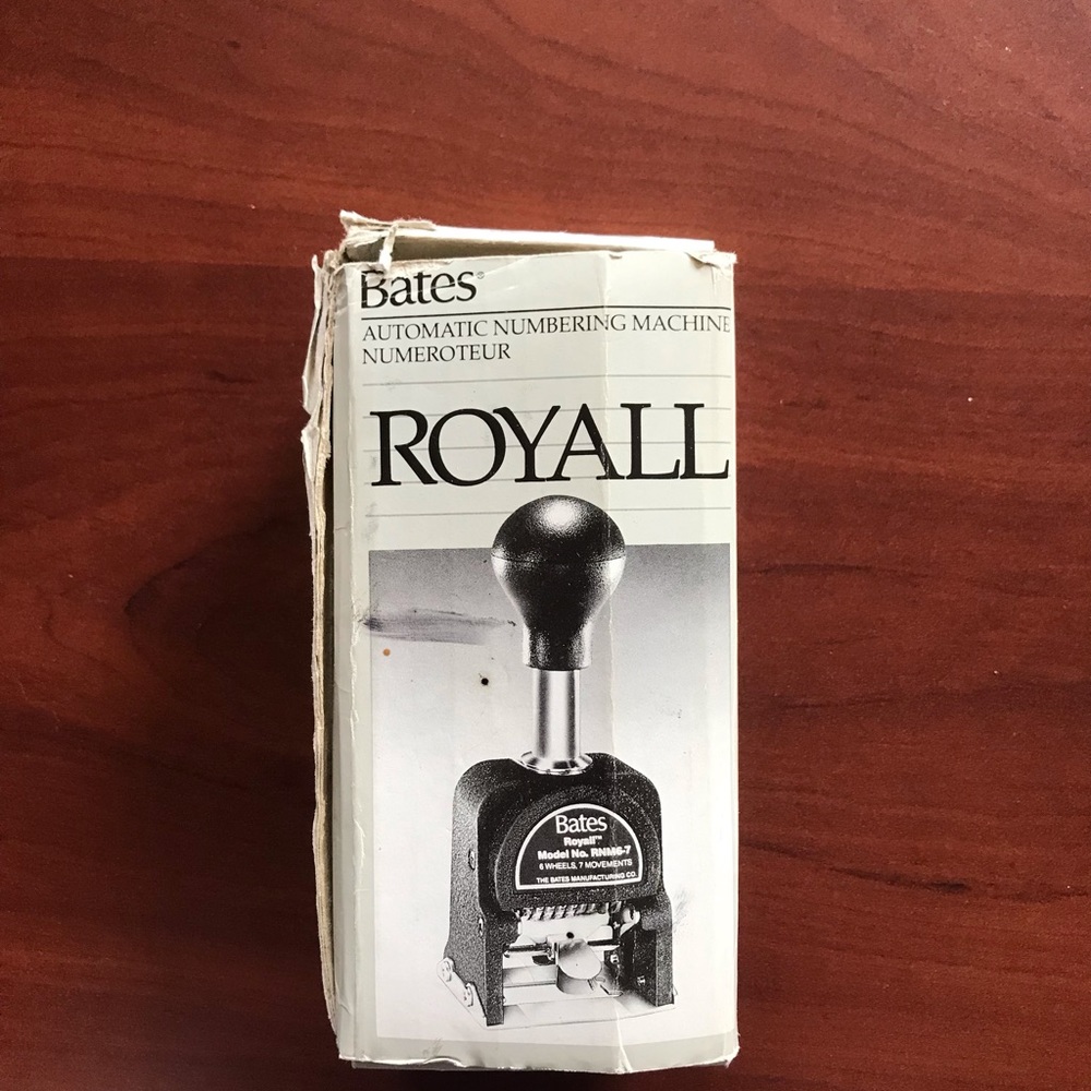 Bates Royall Rubber Automatic Numbering Machine Ink Stamp